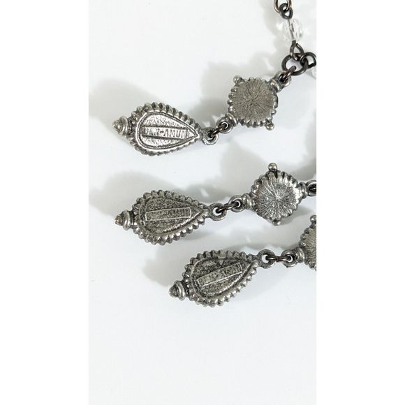 Ben Amun Crystal Dangle Necklace Silver Toned White Colorless Beads Rhinestones - Picture 9 of 12